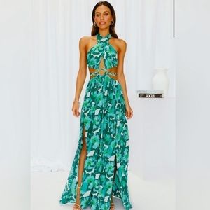 Hello Molly Green floral maxi dress with cutouts